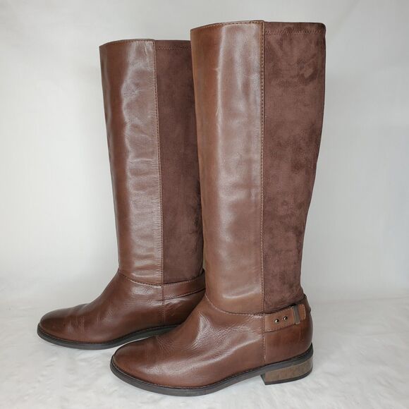 Cole Haan Adler Tall Riding Boots Chestnut Brown Leather Suede Sz 8.5 - Picture 1 of 9